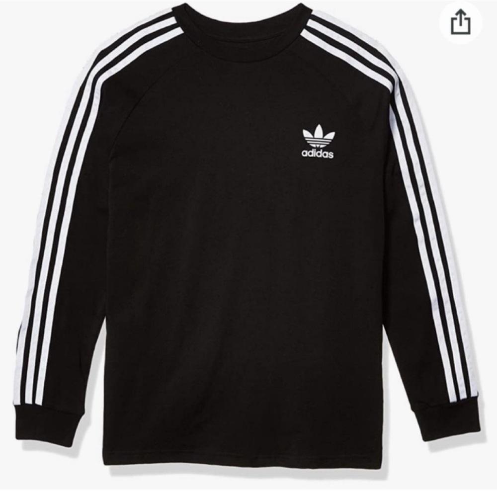 Adidas Originals Kids' Unisex 3-Stripes Long Sleeve Tee in Black/White